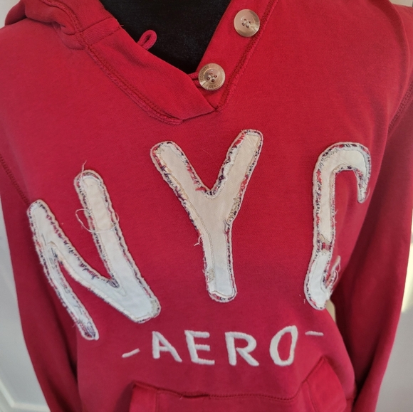 Aeropastale Vintage y2k Red Henley Hoodie Patch Letters  L Retro Y2k Streetwear - Picture 3 of 8